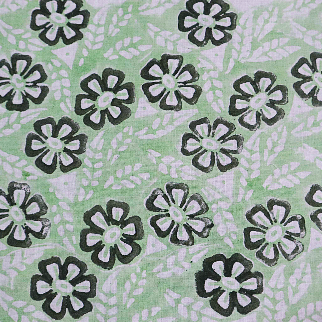 Mint Garden Bloom - Block Printed Cotton Bandana (KK1541)