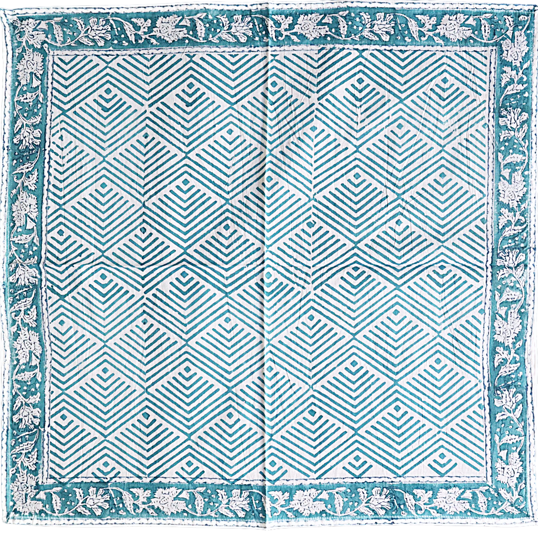 Teal Horizon Geo - Block Printed Cotton Bandana (KK1546)