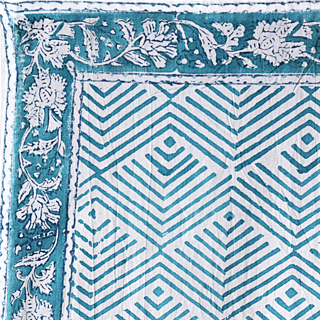 Teal Horizon Geo - Block Printed Cotton Bandana (KK1546)