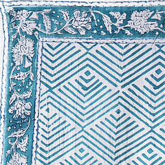 Teal Horizon Geo - Block Printed Cotton Bandana (KK1546)