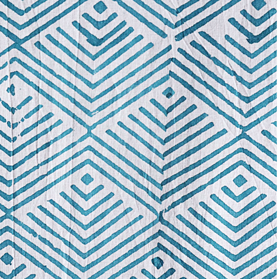 Teal Horizon Geo - Block Printed Cotton Bandana (KK1546)