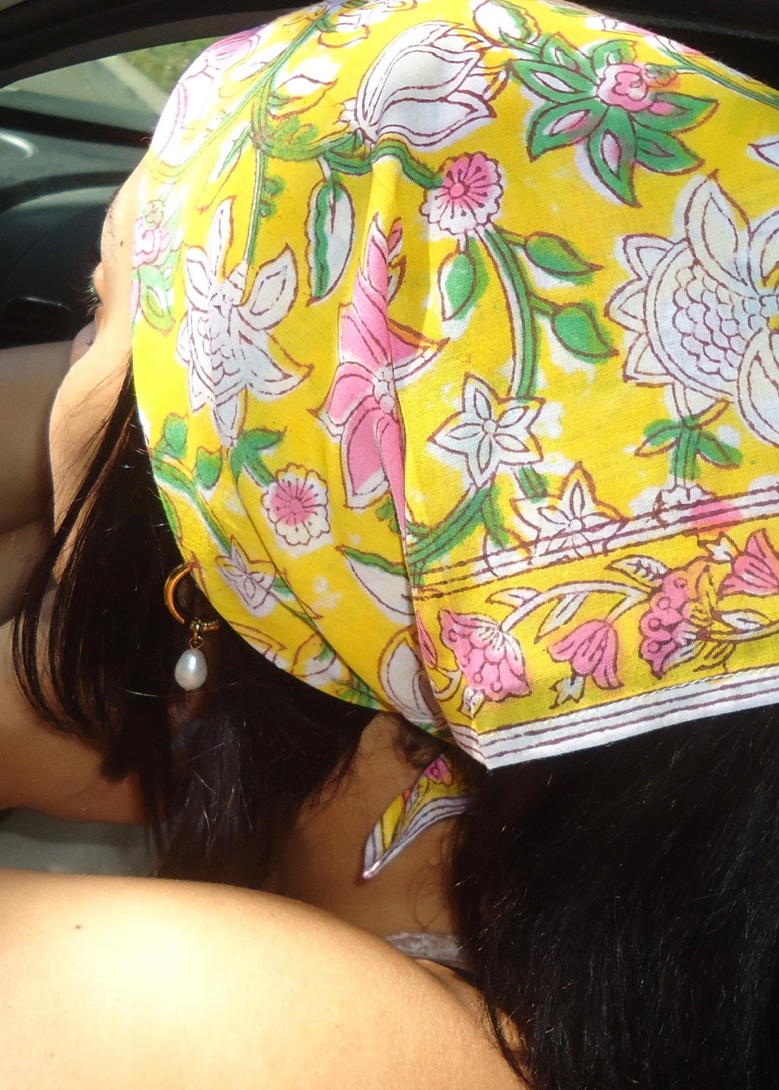 Sunlit Lotus - Hand Block Printed Cotton Bandana