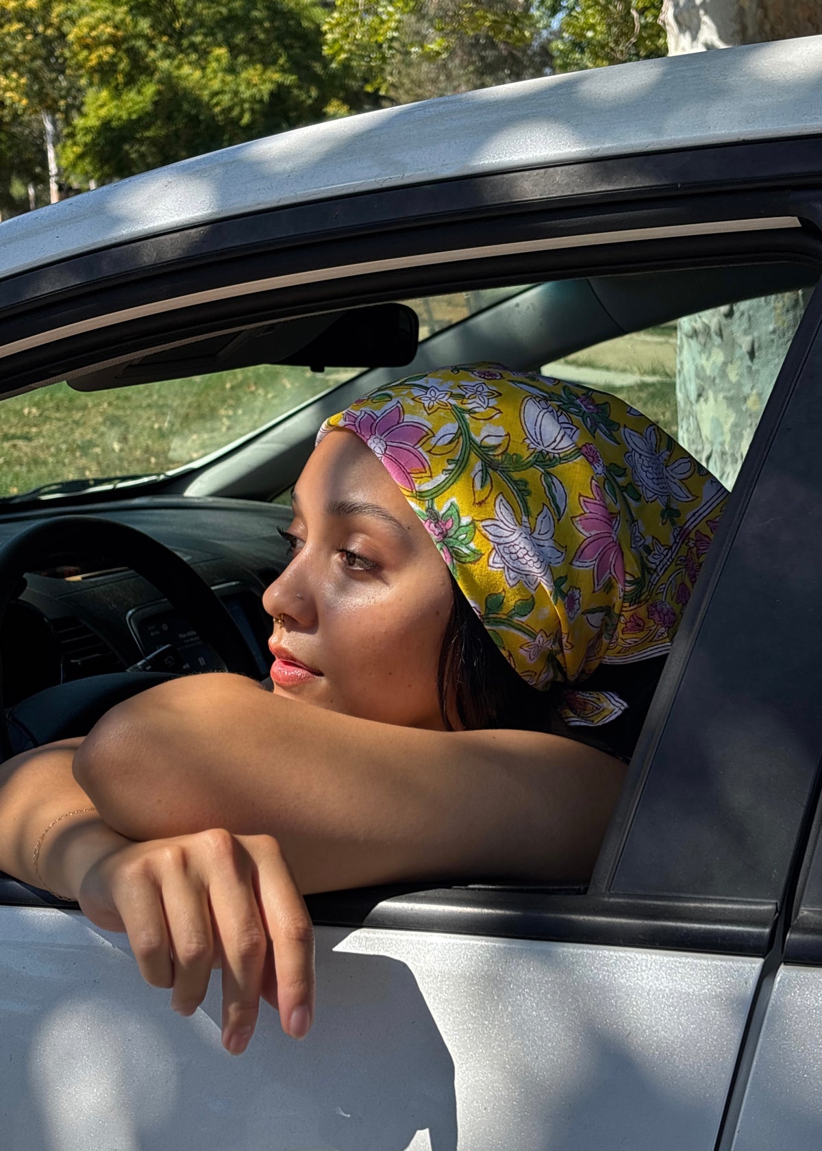 Sunlit Lotus - Hand Block Printed Cotton Bandana