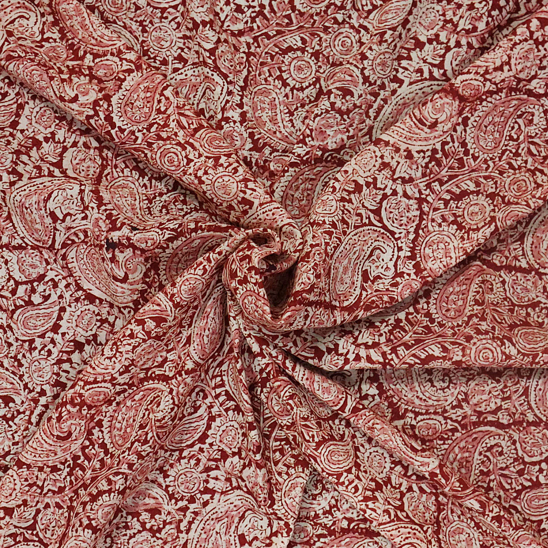 Brick Red Paisley - XL Cotton Wrap - Hand Block Printed