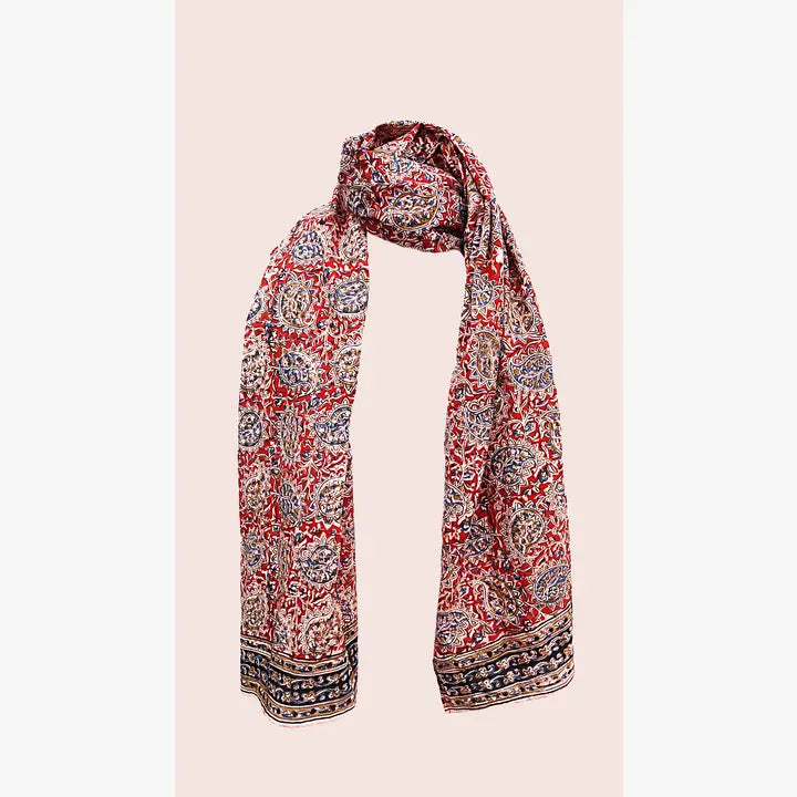 600-088  "Hand Block Printed Cotton Scarf" - Crimson Charm