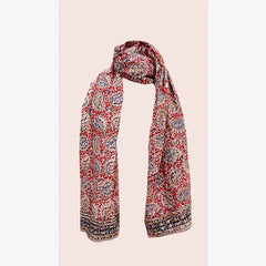 600-088  "Hand Block Printed Cotton Scarf" - Crimson Charm