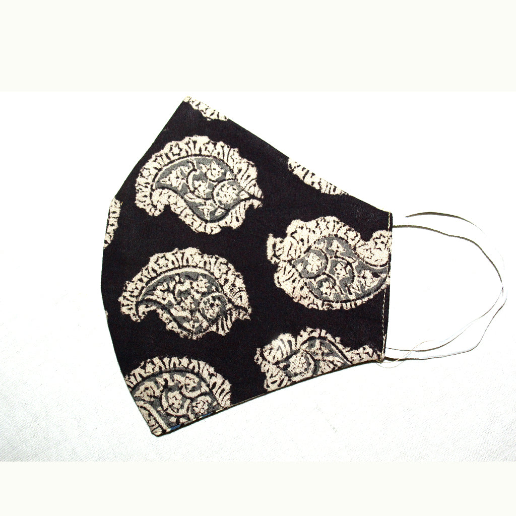 Kalamkari Cotton Mask- Black Paisley (MS0002)
