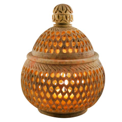 Candle Holder with lid - Stone carving - 4" diameter - Lattice Style (SA1001)