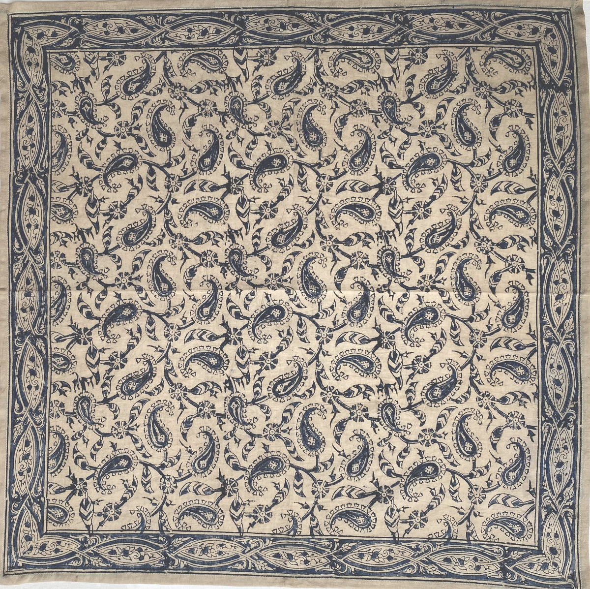 KK1412 Kalamkari Cotton Bandana - Blue Paisley (KK1412)